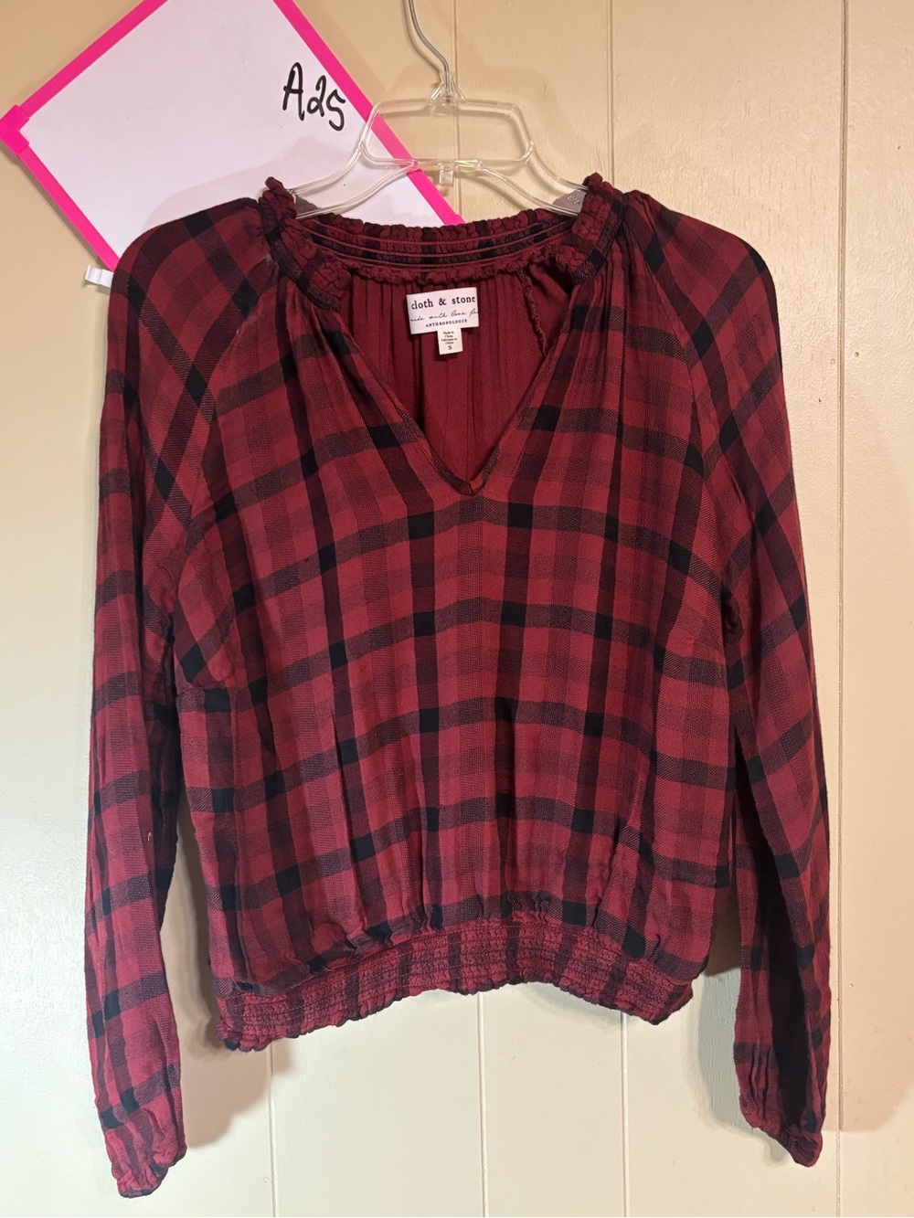 Cloth &stone for anthropologie Red Plaid Long-Sleeve Peasant Top